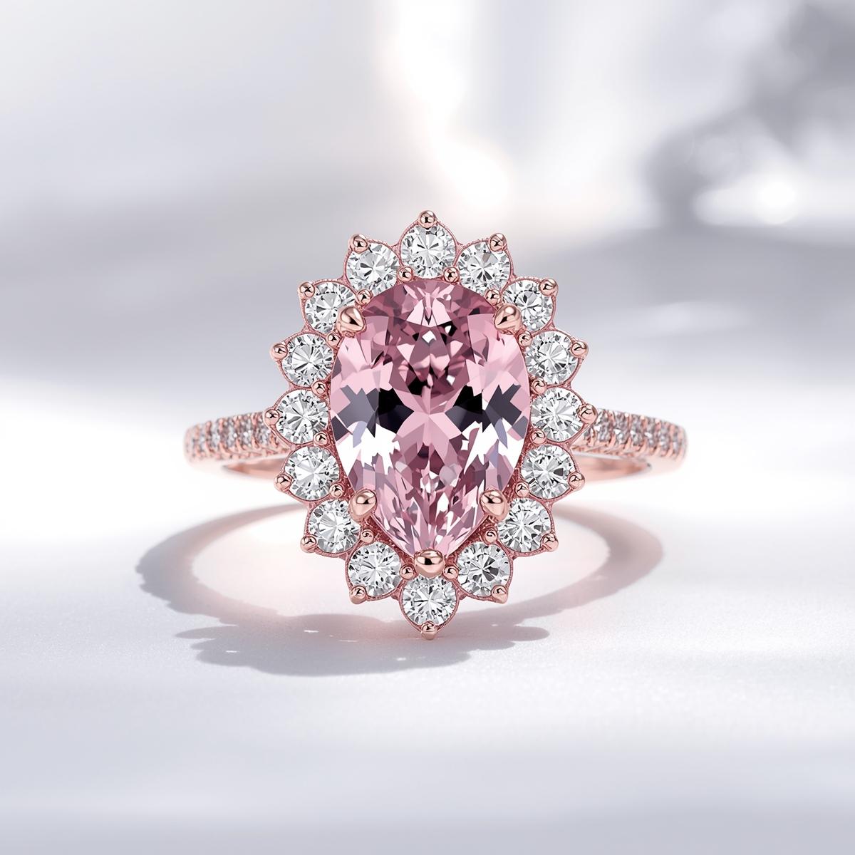 טבעת יהלום ורוד מעבדה בחיתוך טיפה יוקרתית 3 קראט VENUES