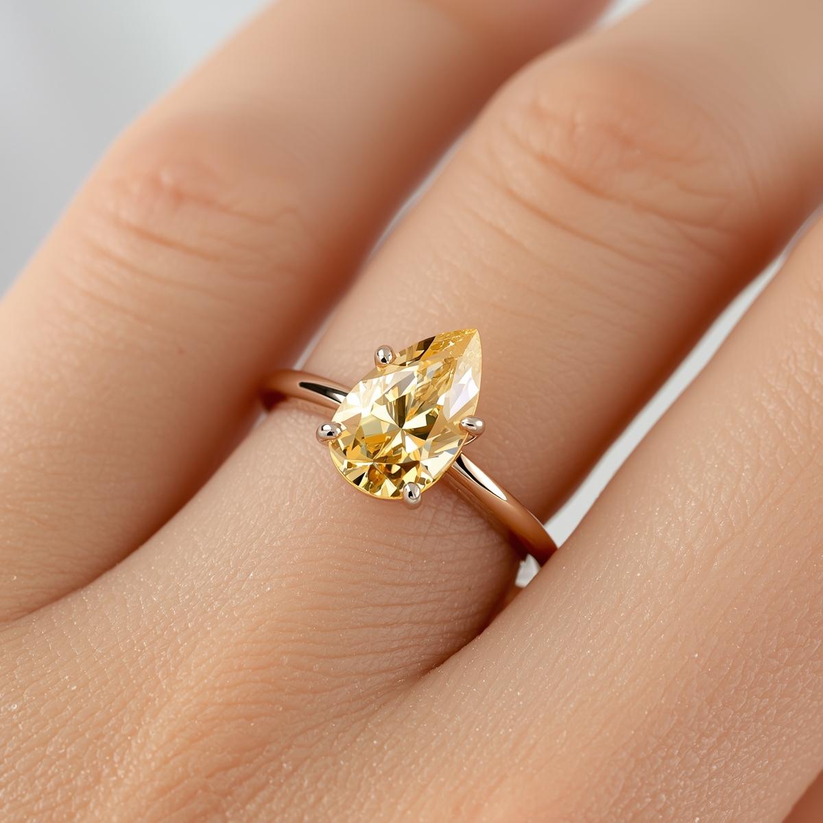 טבעת יהלום צהוב מעבדה בחיתוך טיפה   MOR