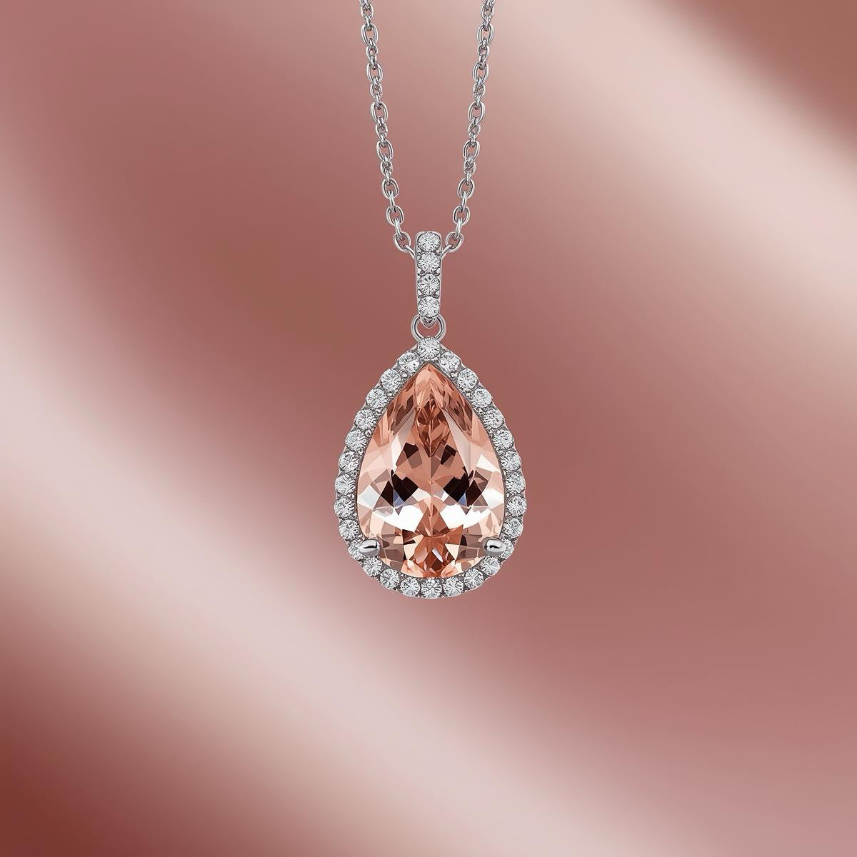 SAPIR תליון מורגנייט בחיתוך טיפה ויהלומים