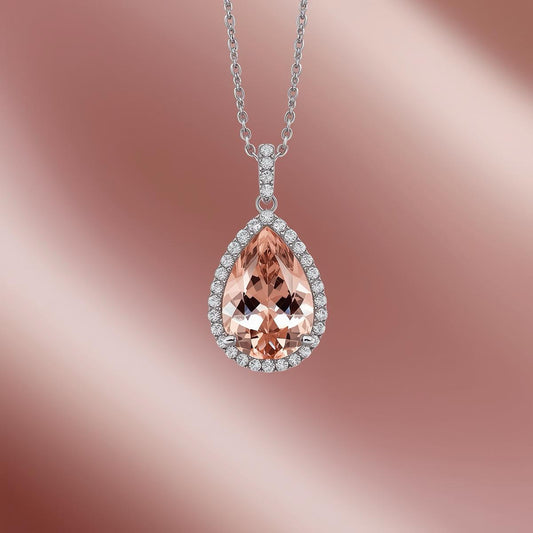 SAPIR תליון מורגנייט בחיתוך טיפה ויהלומים