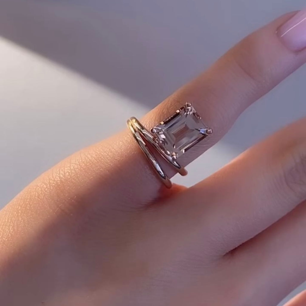 טבעת מורגנייט בחיתוך אמרלד יוקרתית 3 קראט   MEGI