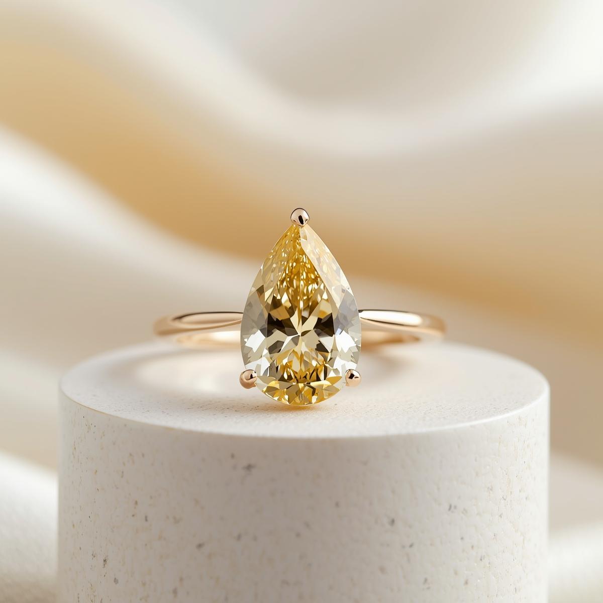טבעת יהלום צהוב מעבדה בחיתוך טיפה   MOR