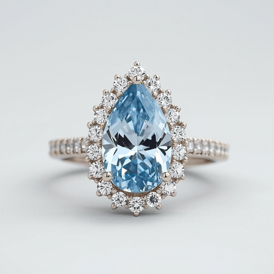 טבעת יהלום כחול מעבדה בחיתוך טיפה  BELLY