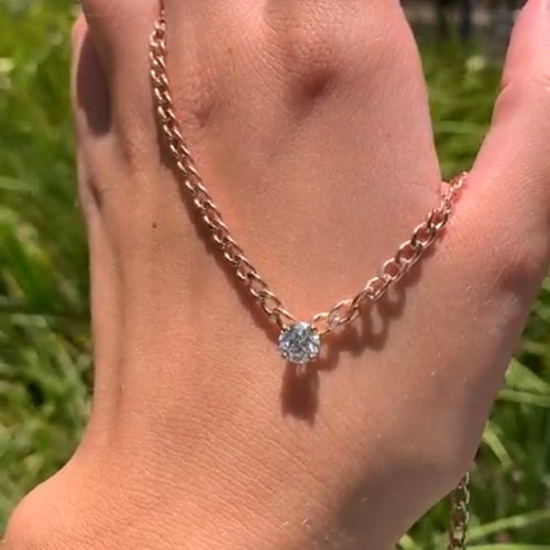 BAR שרשרת גורמט עם תליון יהלום סוליטר בחיתוך עגול 1 קראט מרחף