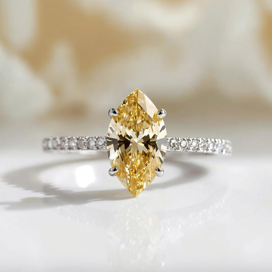 טבעת יהלום צהוב מעבדה בחיתוך מרקיזה   NELLY