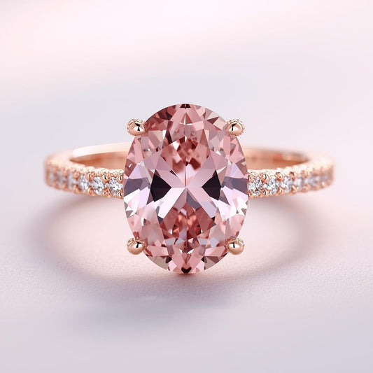 טבעת יהלום ורוד מעבדה בחיתוך אובל  יוקרתית 3 קראט LIV
