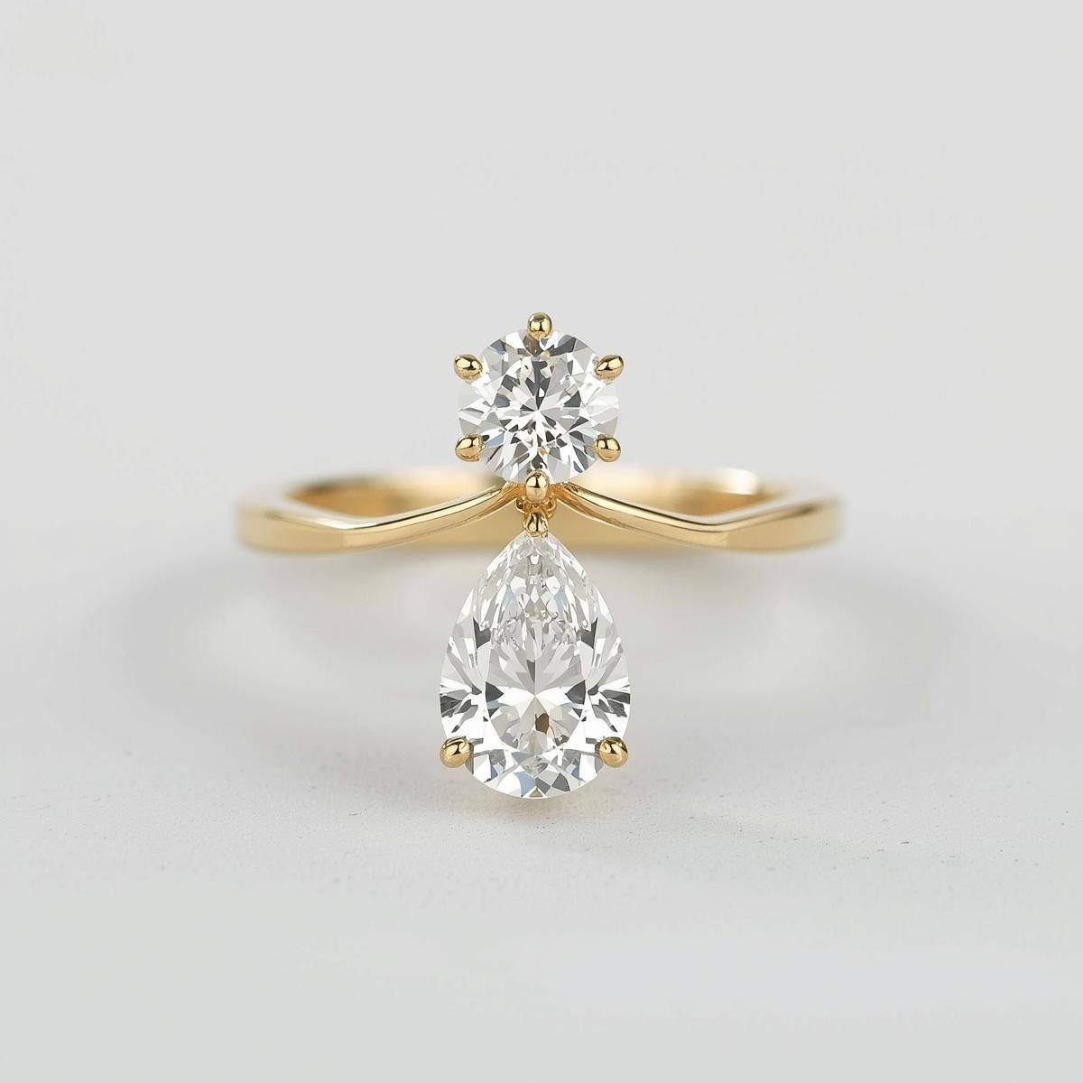 טבעת יהלומים עגול וטיפה SOL