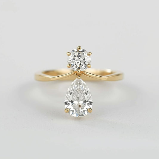 טבעת יהלומים עגול וטיפה SOL