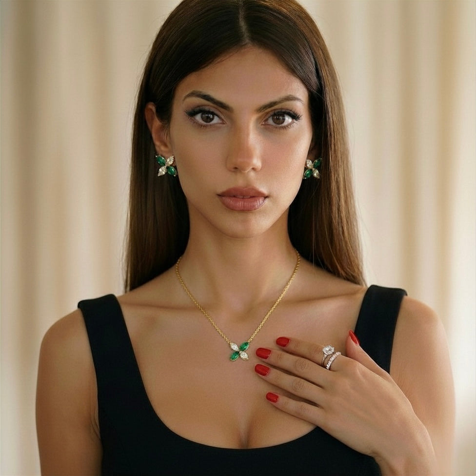 FLOWER S תליון מרקיזות יהלומים ואמרלדים מעבדה