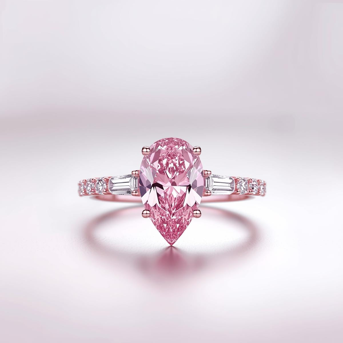 טבעת יהלום ורוד מעבדה בחיתוך טיפה  יוקרתית 1.5 קראט ZOAR