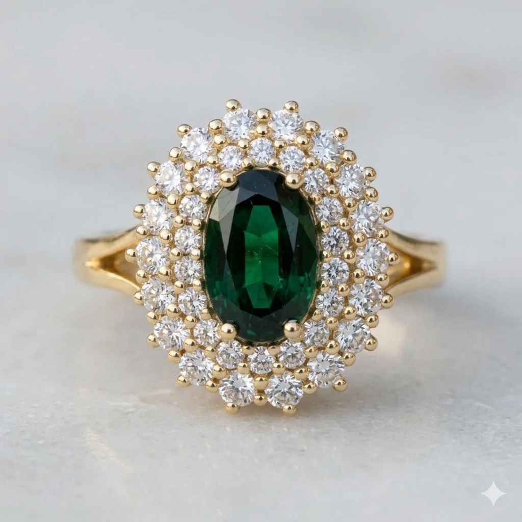 LADY טבעת אבן חן אמרלד טבעית ויהלומים