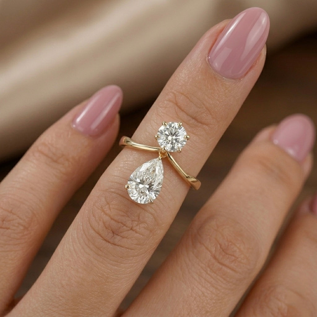 טבעת יהלומים עגול וטיפה SOL