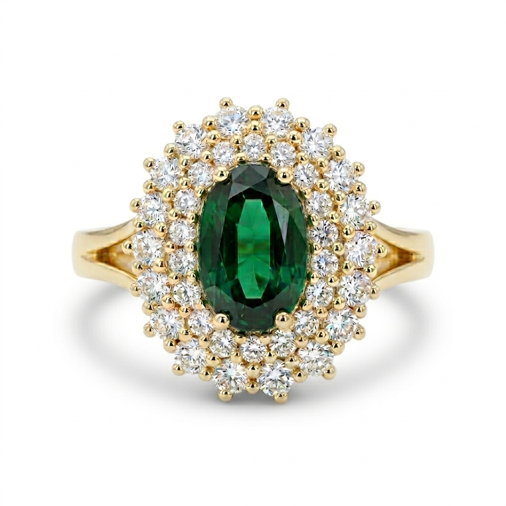 LADY טבעת אבן חן אמרלד טבעית ויהלומים