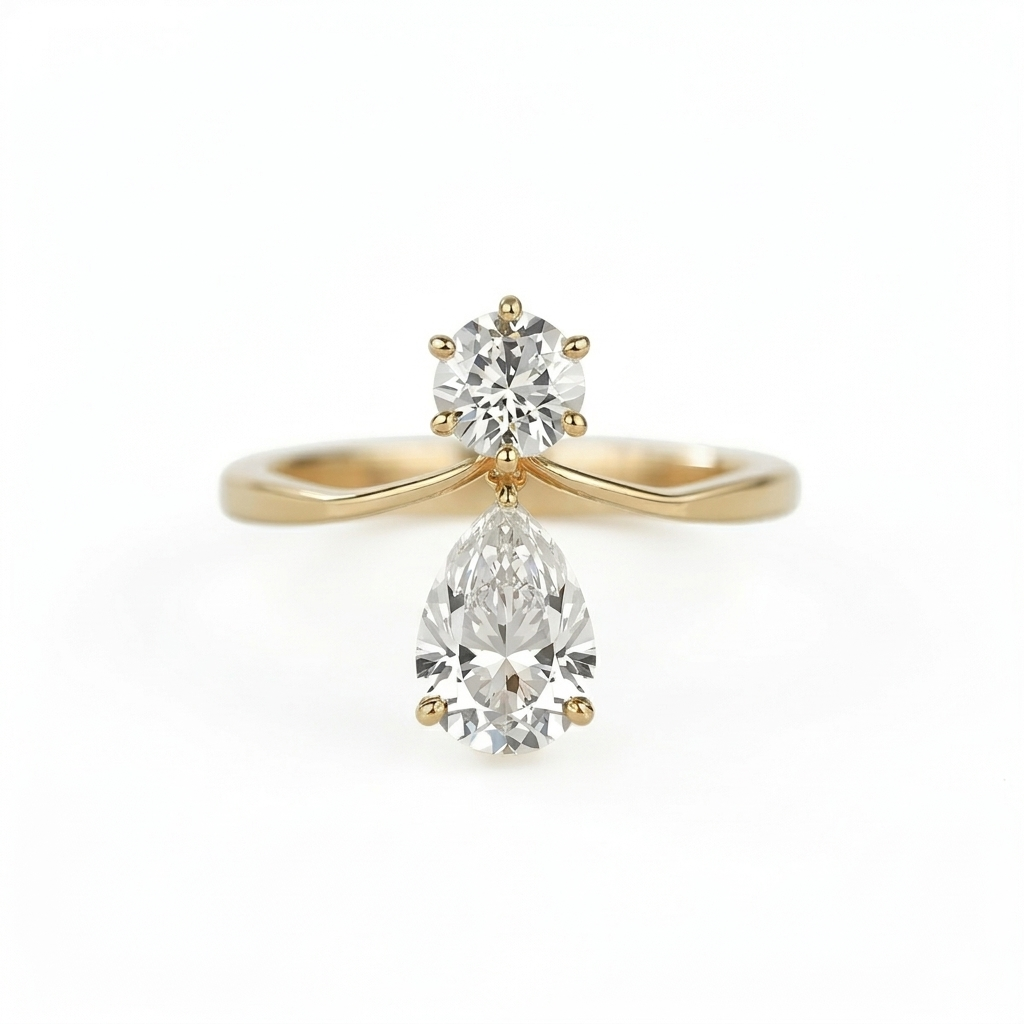 טבעת יהלומים עגול וטיפה SOL