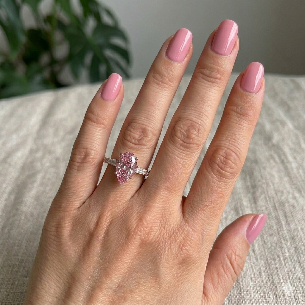 טבעת יהלום ורוד מעבדה בחיתוך טיפה  יוקרתית 1.5 קראט ZOAR