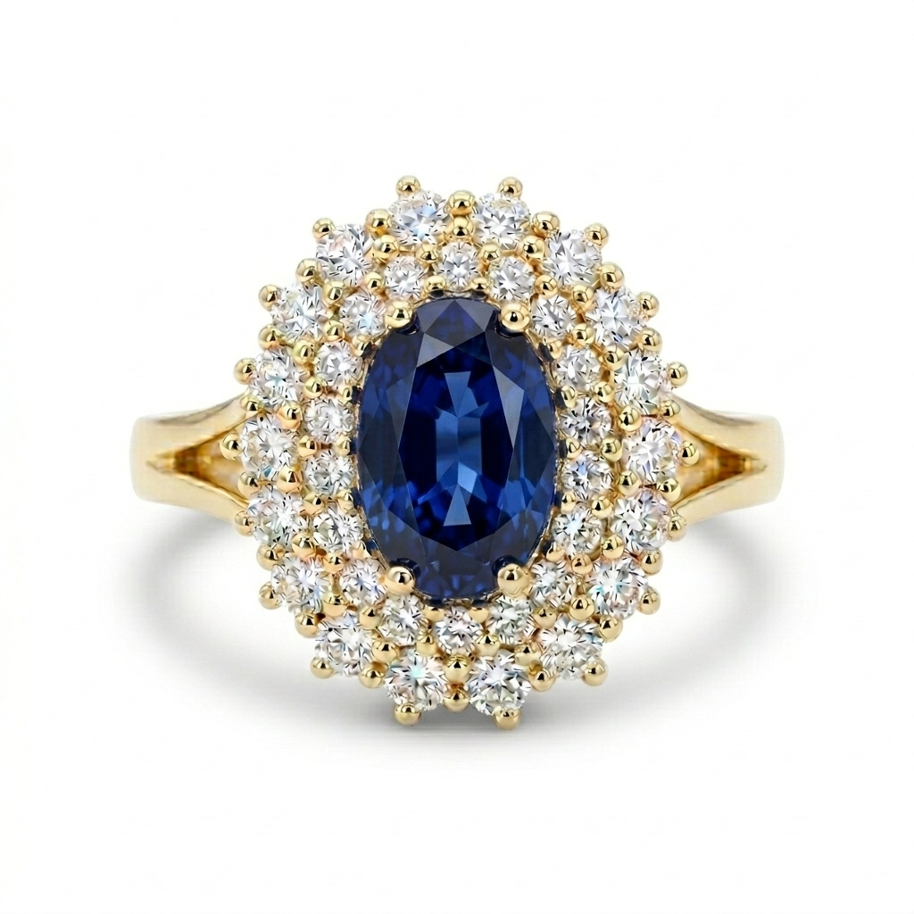 LADY טבעת אבן חן ספיר טבעית ויהלומים