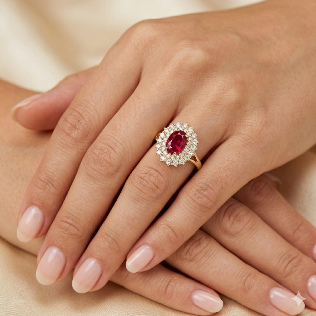 LADY טבעת אבן חן רובי טבעית ויהלומים