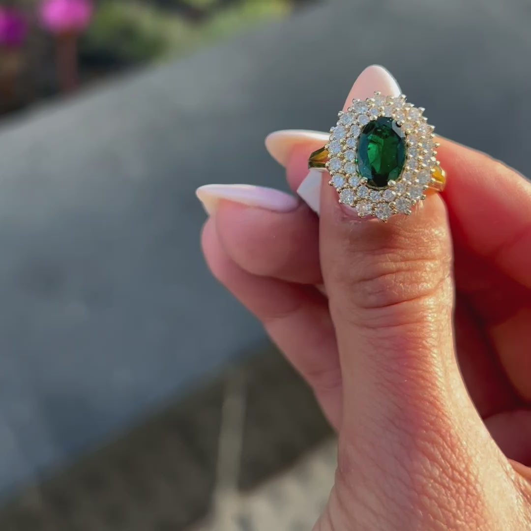 LADY טבעת אבן חן אמרלד טבעית ויהלומים