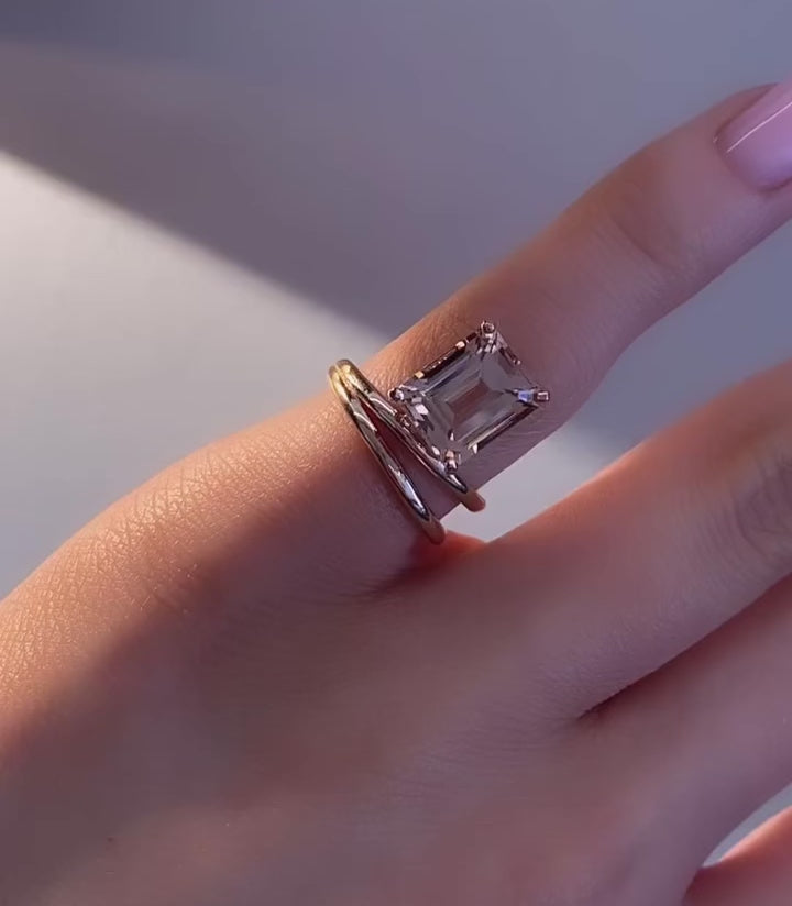 טבעת מורגנייט בחיתוך אמרלד יוקרתית 3 קראט   MEGI