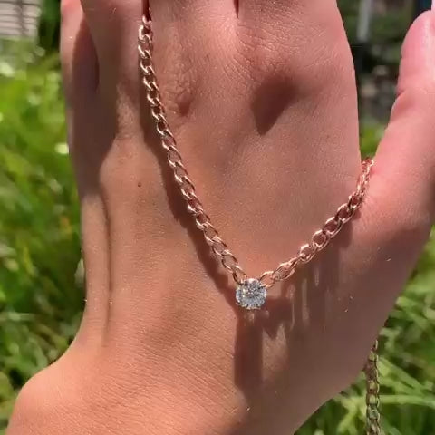 BAR שרשרת גורמט עם תליון יהלום סוליטר בחיתוך עגול 1 קראט מרחף